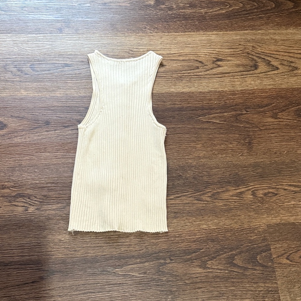 Zara Cream Ribbed Button-Front Tank Top - Picture 6 of 6